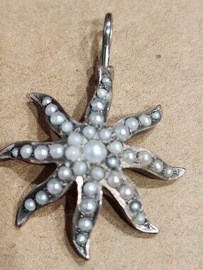 Antique Sterling Genuine Pearl Sunburst Pendant
